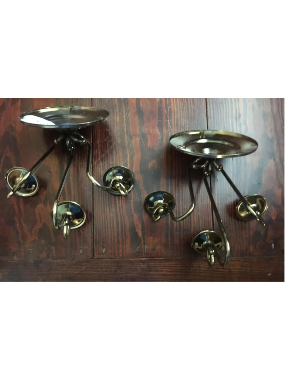 Vtg Pair Brass plate Wall Sconce Candle Holders W/Etched Glass Globes